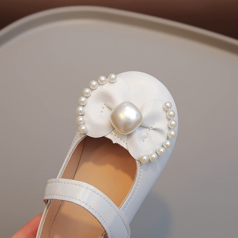 Zapatos Mary Jane para niñas con lazo de perla, ligeros y transpirables para fiestas y bodas