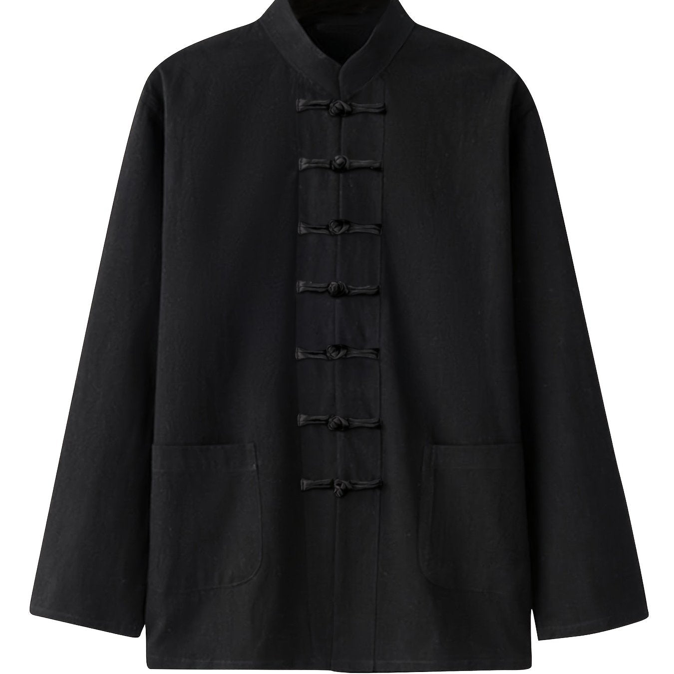 Men's Plus Size Traditional Chinese Hanfu Tang Suit Long Sleeve Vintage Martial Arts Shirt