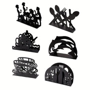 Creative Cast Iron Napkin Holder with Cartoon Teapot Whale and Cutlery Silhouettes