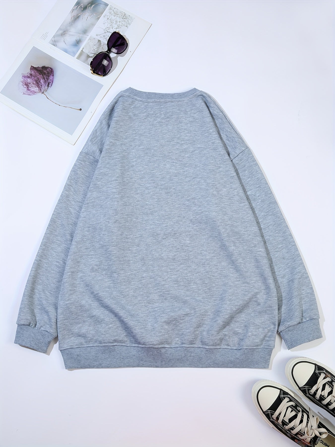 Plus Size Animal Alphabet Print Sweatshirt Casual Crew Neck Pullover Polyester Knit Fall Winter Cozy Top