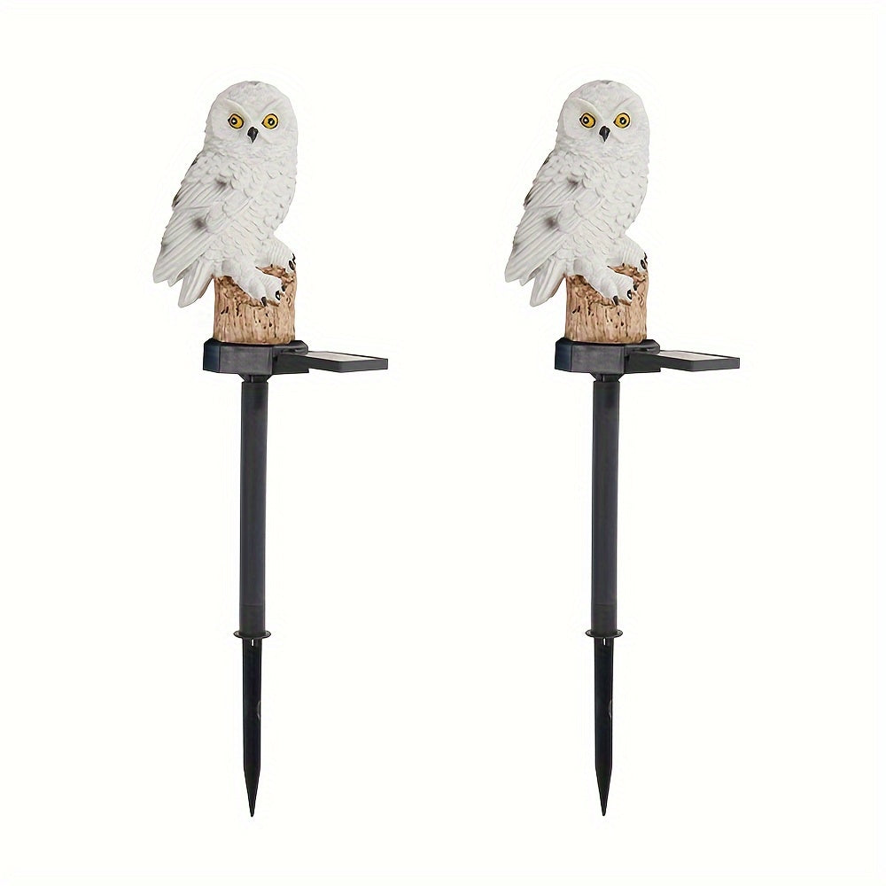 Solar-Powered Owl Garden Lights Set of Two Resin Outdoor Decor with Remote Control
