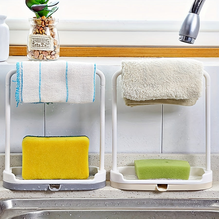 Kitchen Sink Organizer with Drain Basket, Compact Storage for Dishcloths and Towels