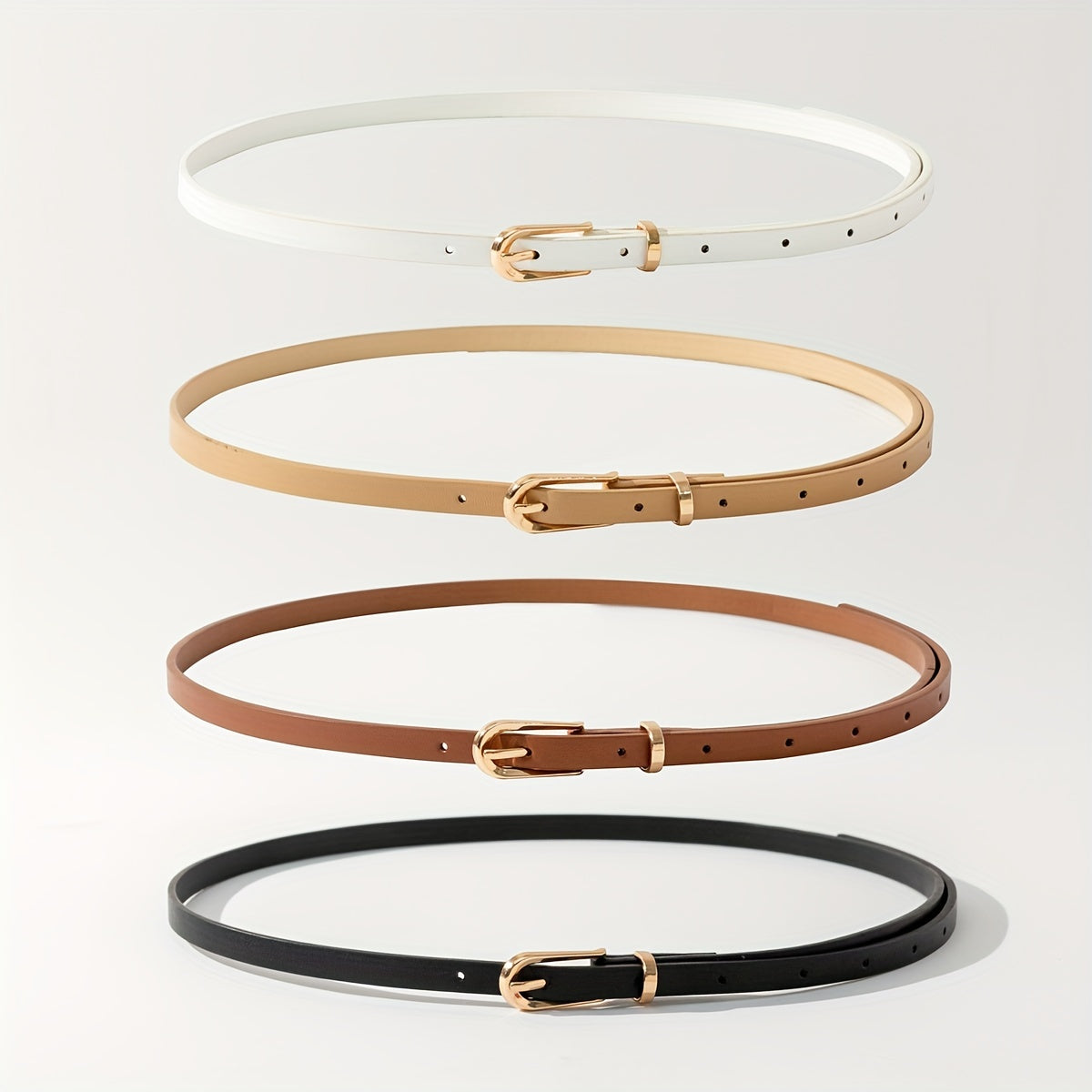 Набор из 4 женских ремней из PU с тонкой пряжкой-пин в однотонных цветах для повседневной носки