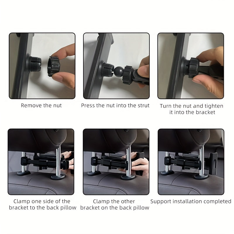 Avtomobil o'rindig'i orqa yostiq bilan tortib olinadigan aylanadigan planshet va telefon tutqichli