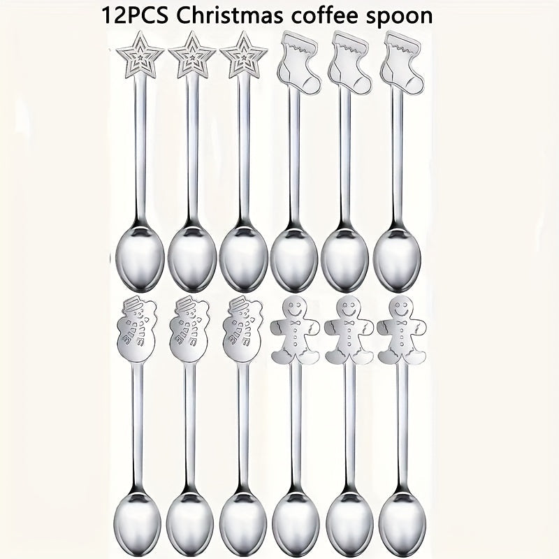 Set of 12/20 Stainless Steel Christmas Mini Spoons for Coffee Tea Cocktails