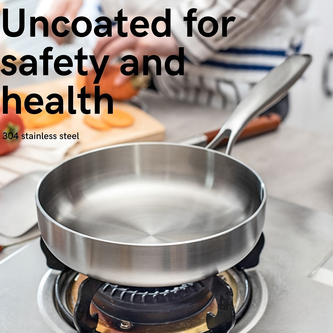 Stainless Steel Uncoated Flat-Bottom Frying Pan with High Edge Multiple Sizes