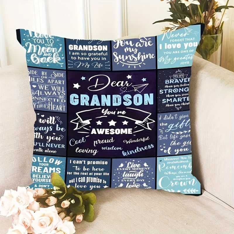 French Style Grandson Themed Pillow Cover 44.96cm Plush Polyester Zippered Cushion