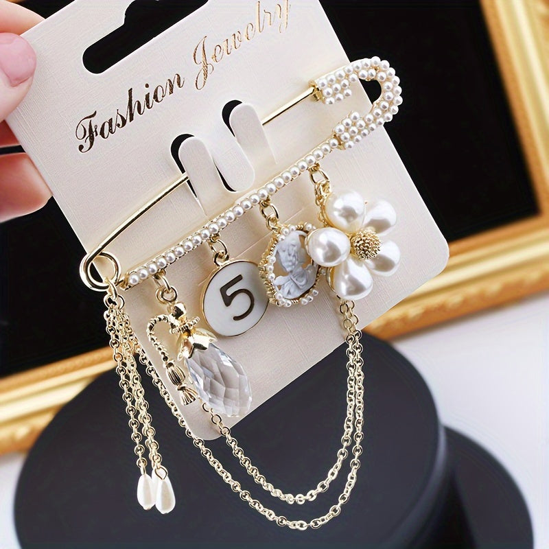 Vintage Black Tassel Brooch Pin with Buckle Badge Corsage Alloy Metal