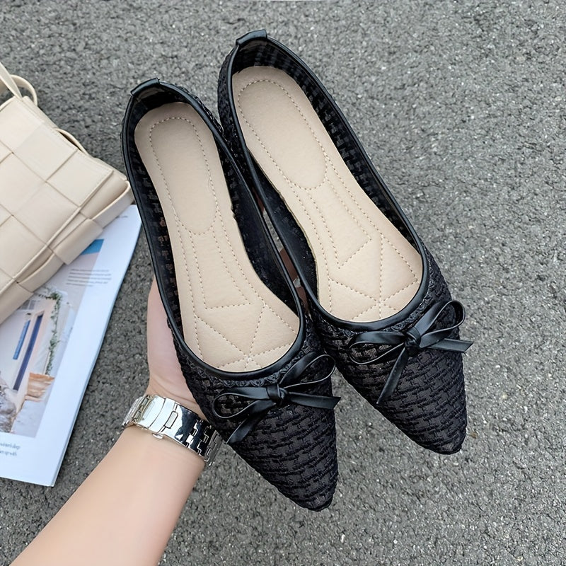 Women's Mesh Flats with Bowknot Lightweight Slip-On Pointed Toe Shoes for All Seasons