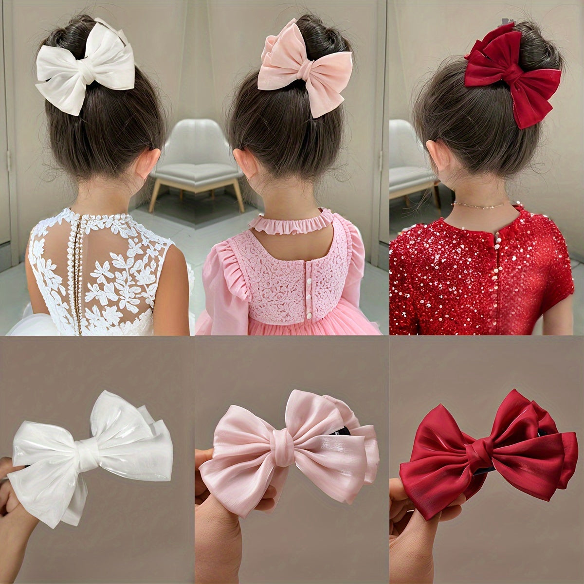 Satin Fabric Bow Hairpin for Girls Party Dress Daily Wear School Accessories