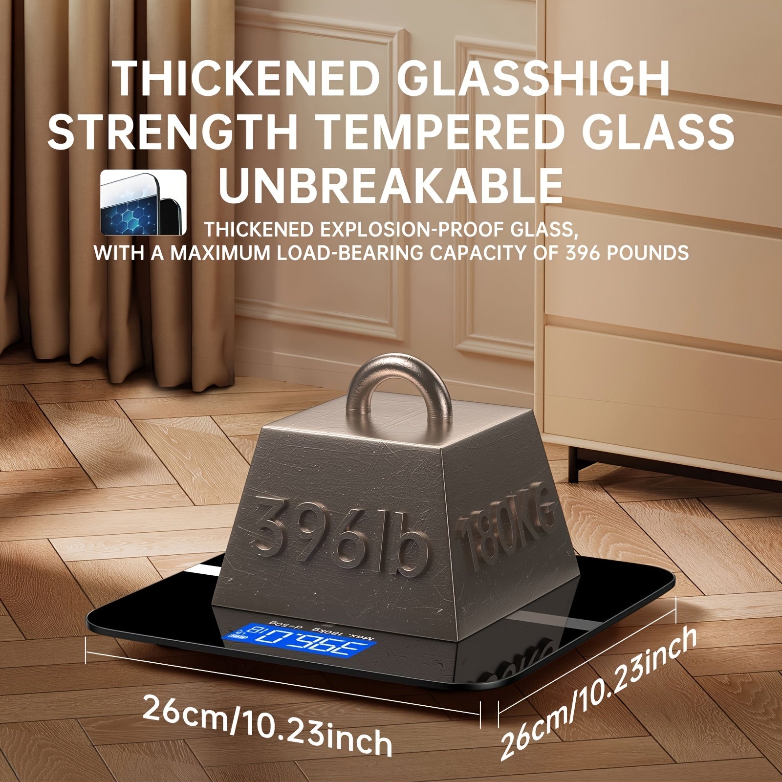 Bathroom Scale 396 lb 180kg LED Backlight Tempered Glass Body Weight for Home Fitness Outdoor