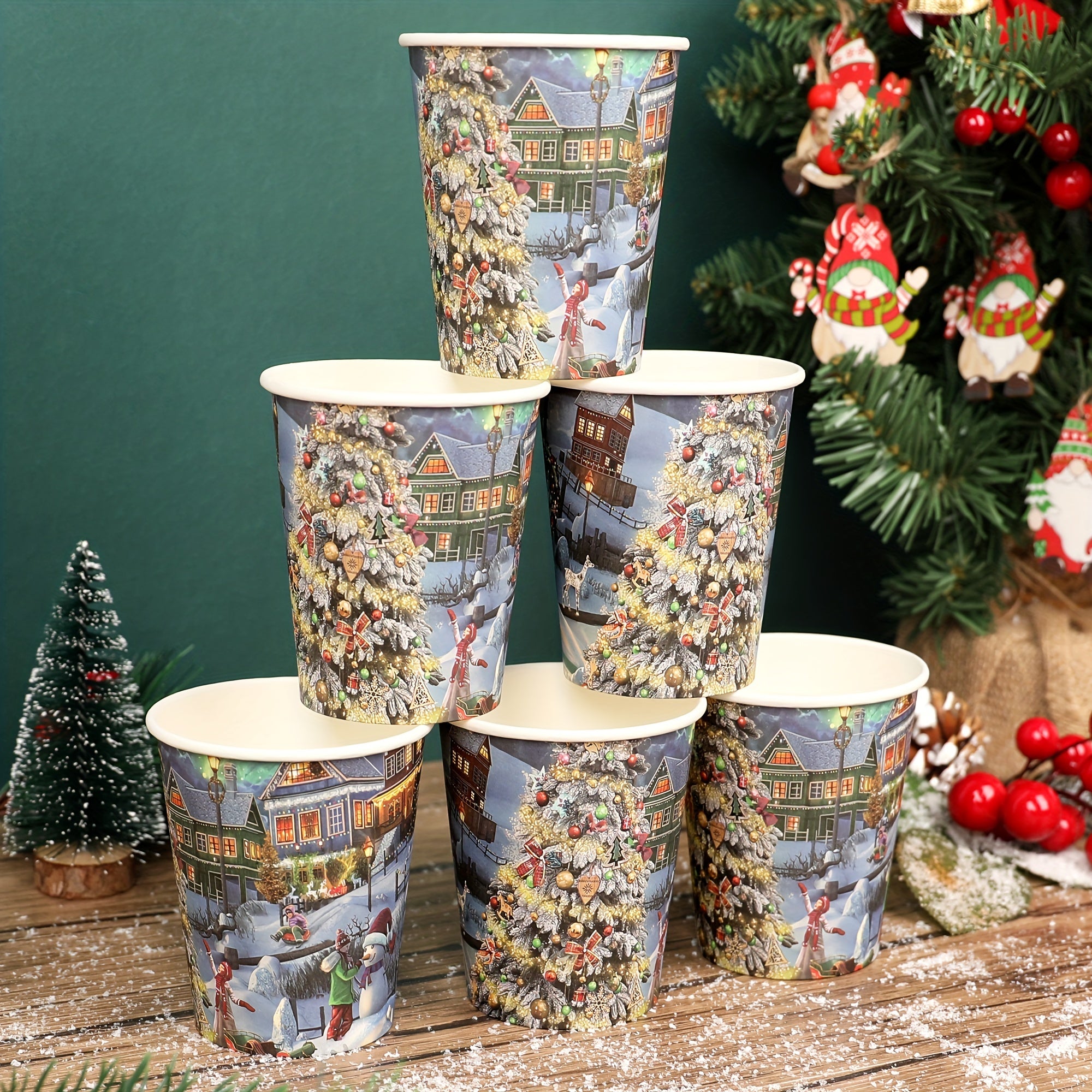Bir martalik qog'oz stakanlar Rojdestvo daraxti dizayni Qayta ishlatiladigan BPAsiz Issiq sovuq ichimliklar