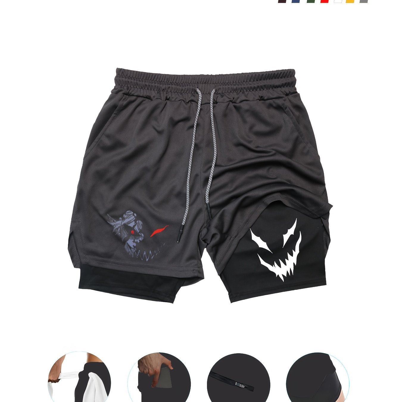 Men's Quick-Dry Dual-Layer Shorts with Pockets in Olive Green for Gym Running Sports