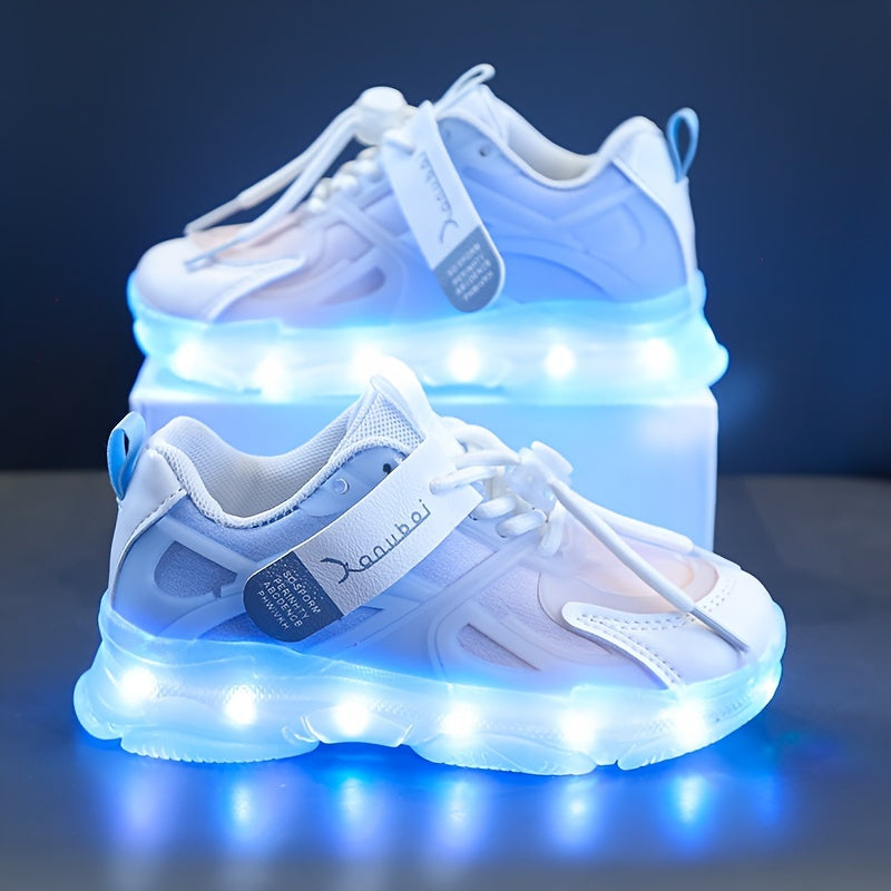 Rechargeable LED Sneakers for Boys with Shock-Absorbing Non-Slip Sole for Running and Training