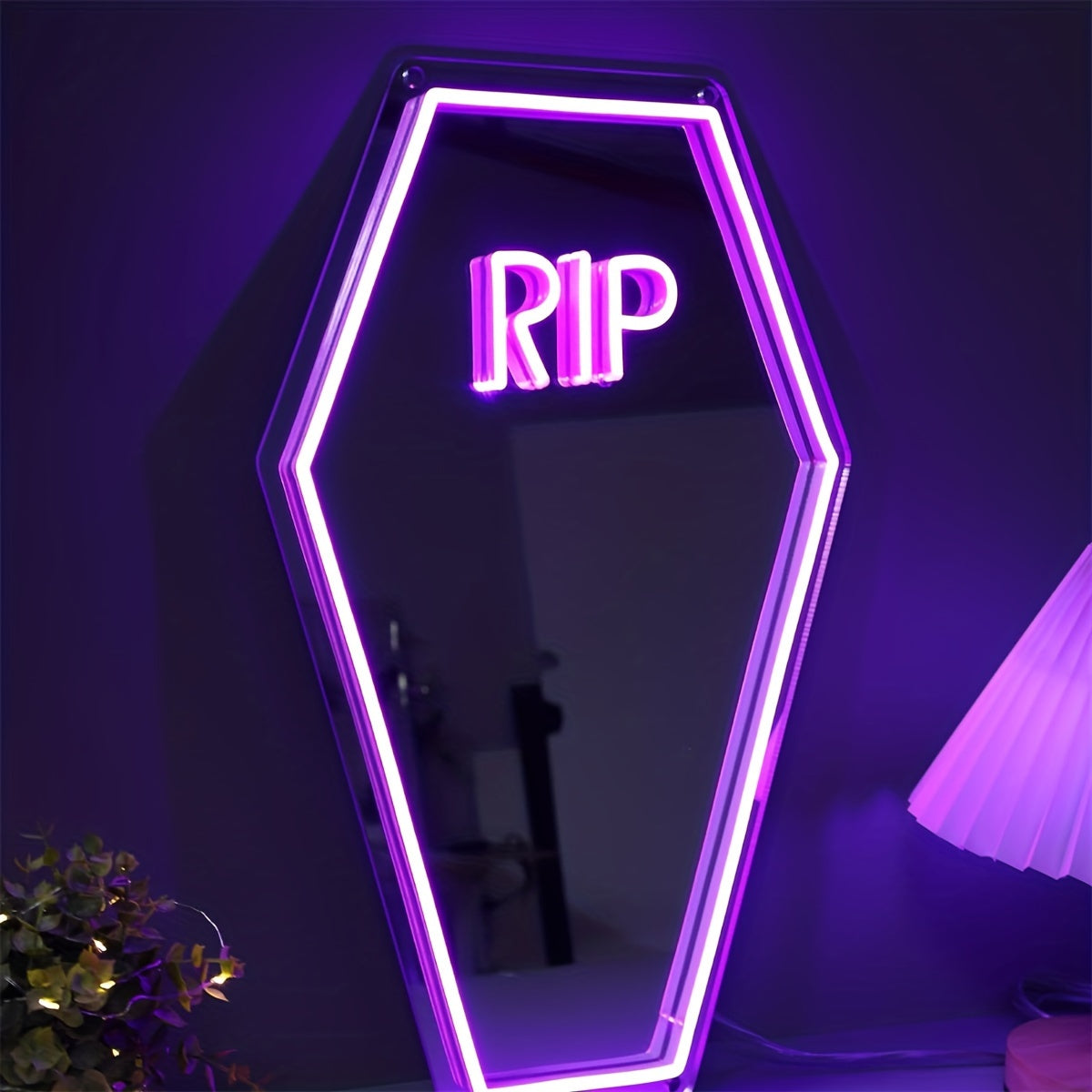 Neon Sign Mirror Wall Mountable USB Powered Home Decor Rest in Peace