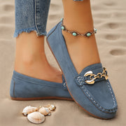 Women's Slip-On Casual Flats with Metallic Chain, Breathable Fabric