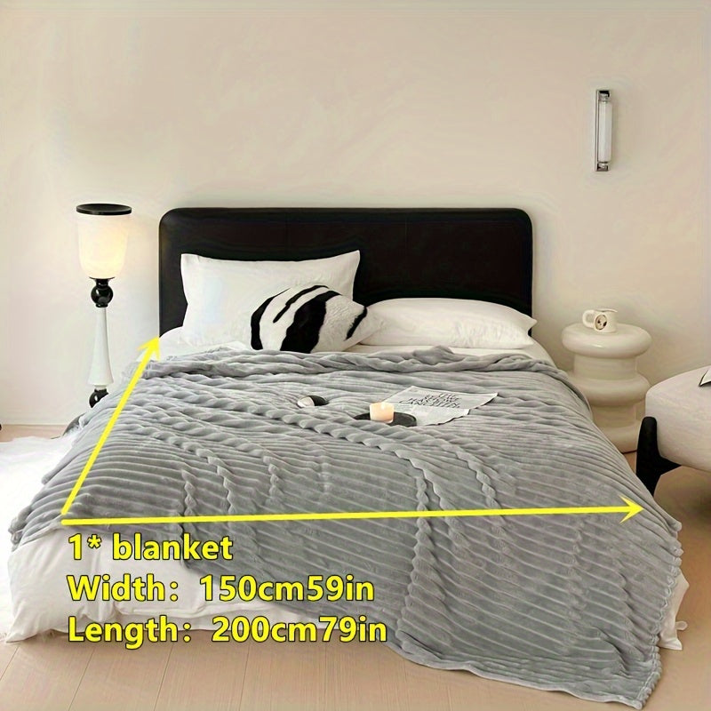 Gray Striped Fleece Blanket for Travel and All Seasons