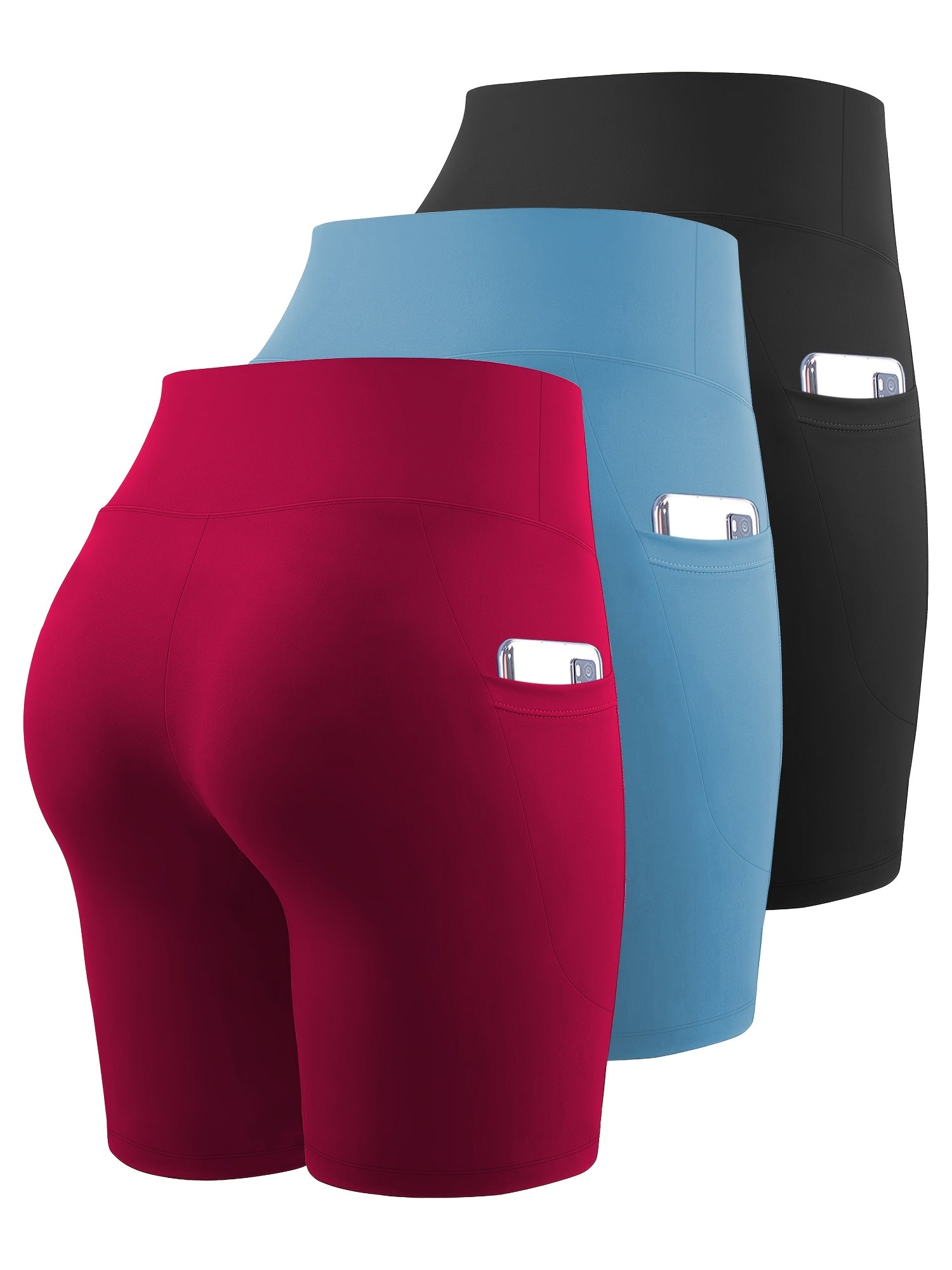 Ayollar uchun yoga shortlari polyester elastan, to'liq qora, 3-to'plam, elastik, shaffofsiz bo'lmagan