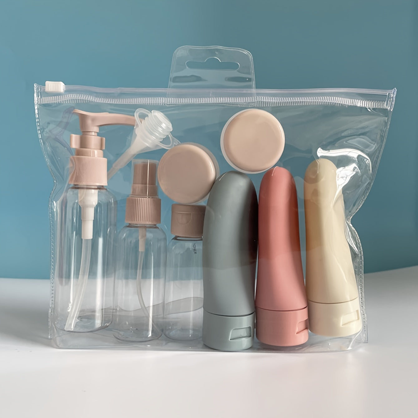 11-Piece Refillable Travel Bottle Set for Toiletries and Liquids Plastic Unscented