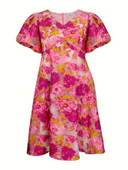 Women's Bohemian Floral Midi Dress V-Neck Puff Sleeve Party Wedding