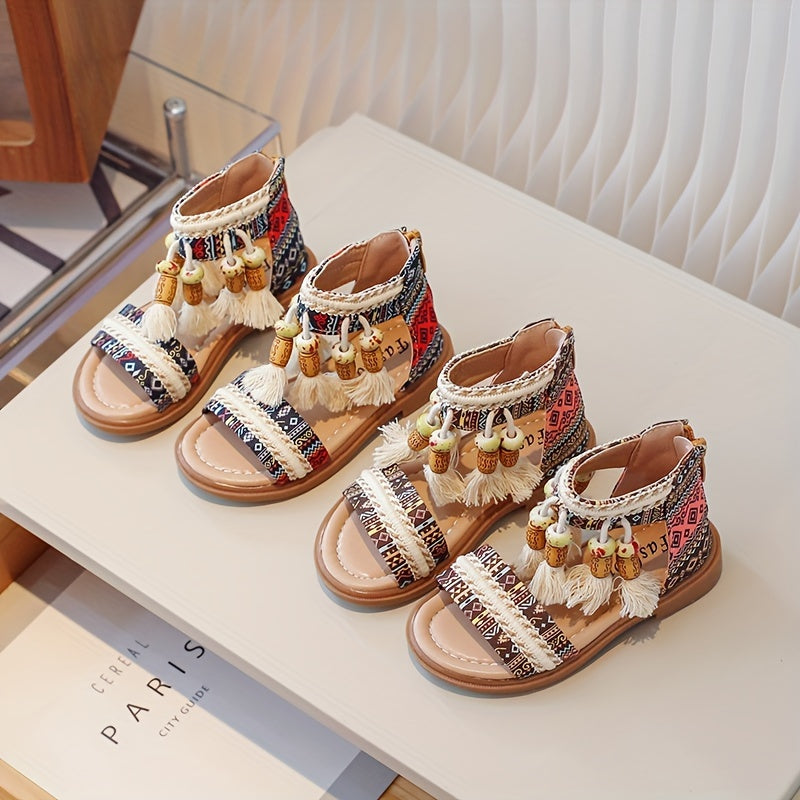 Girls Summer Boho Open-Toe Sandals Rubber Sole PU Upper Casual Beach Shoes