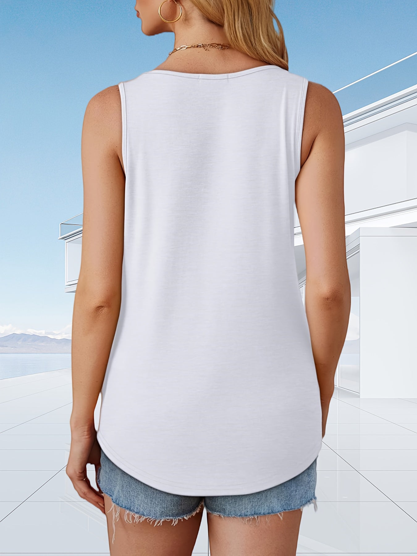 Women's Ribbed Tank Top with Ruching Sleeveless Summer Casual Breathable