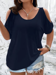 Women's Off-Shoulder Round Neck T-Shirt Soft Stretchy Solid Summer Casual