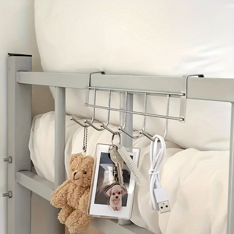 Stainless Steel Kitchen Bathroom Organizer with 5 Hooks for Towels and Utensils