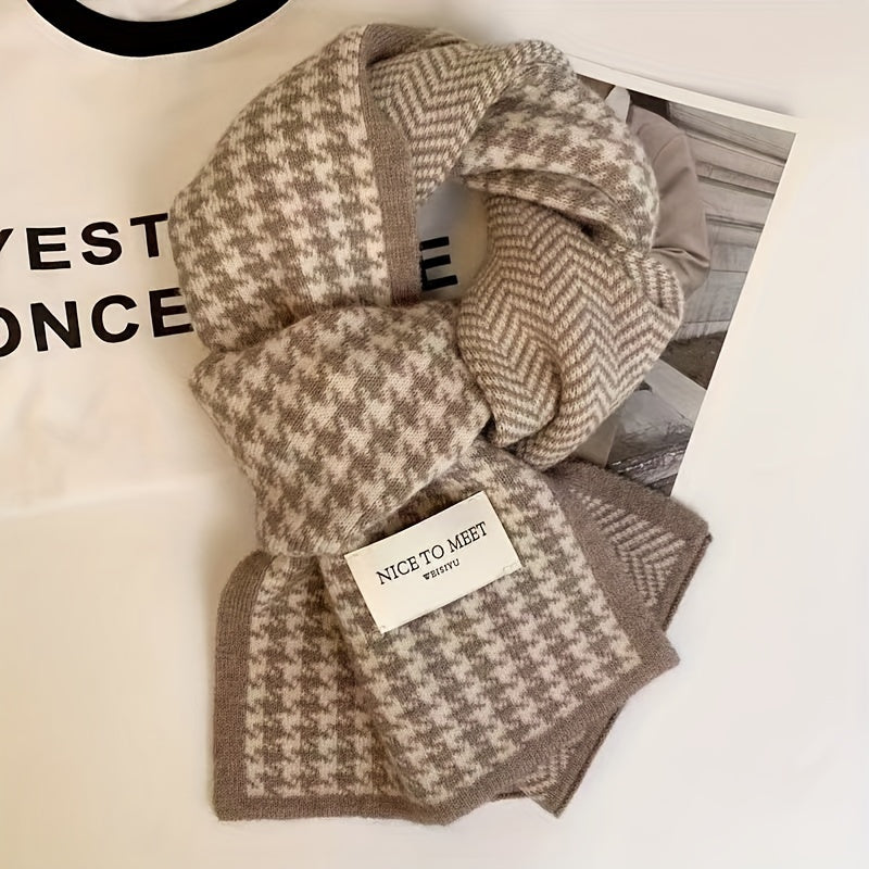 Houndstooth Scarf for Women Warm Shawl Winter Accessory Gift