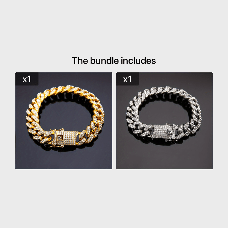 Men's Charm Bracelet Cuban Chain Zirconia Stones 12mm Hip Hop Style