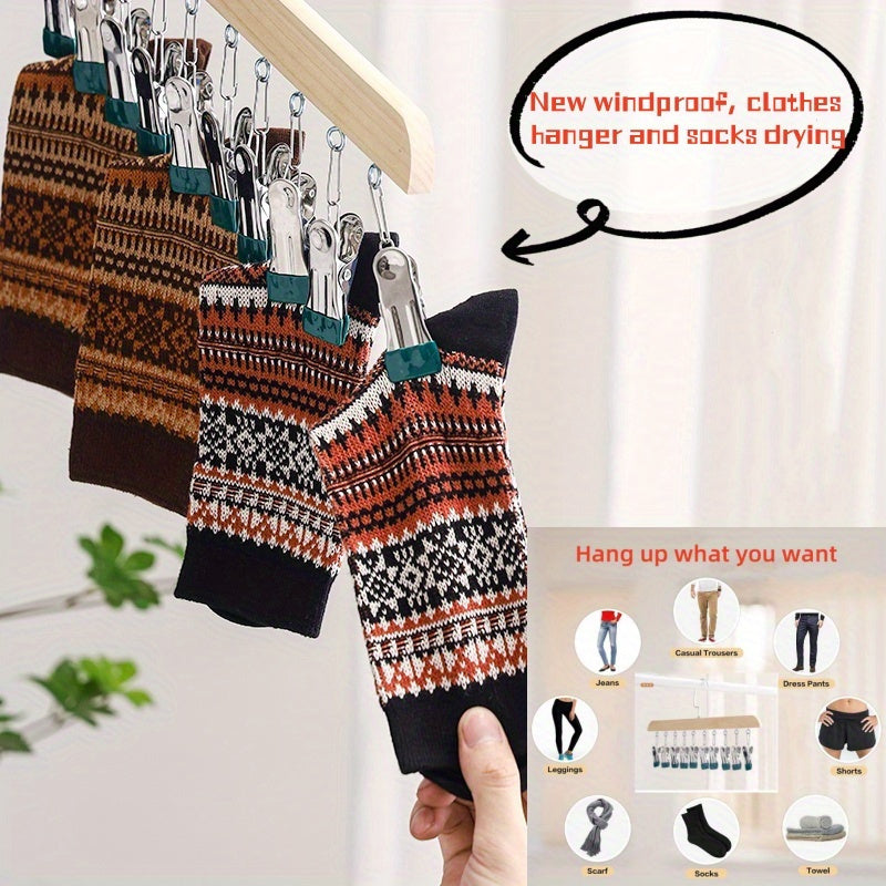 Organizador de pared de madera con 10 clips de acero inoxidable para armario, baño, dormitorio, almacenamiento