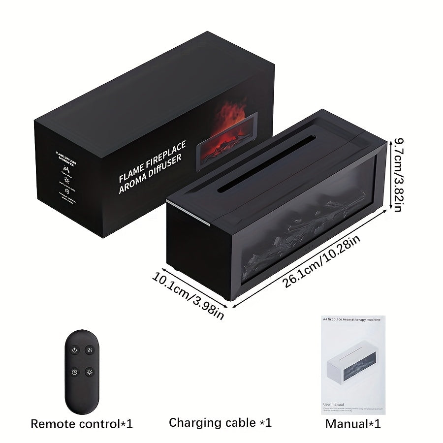 Sleek Black Fireplace Flame Air Diffuser Humidifier with 7 Color Options