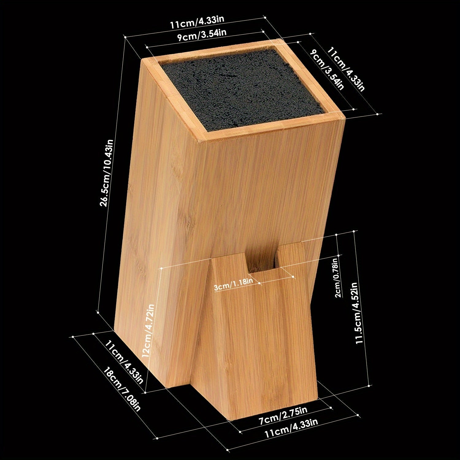 Bamboo Knife Stand with Removable Insert, Universal Fit, Easy to Clean