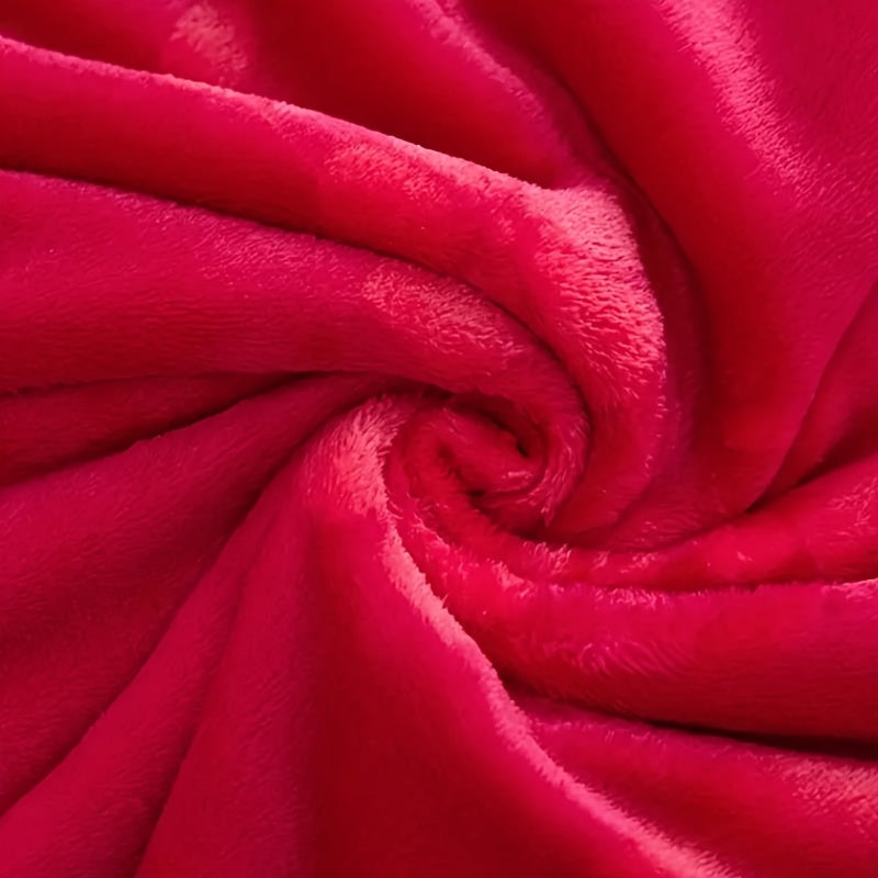 Red Flannel Bed Blanket with Woven Peony Pattern Polyester All-Season Comfort