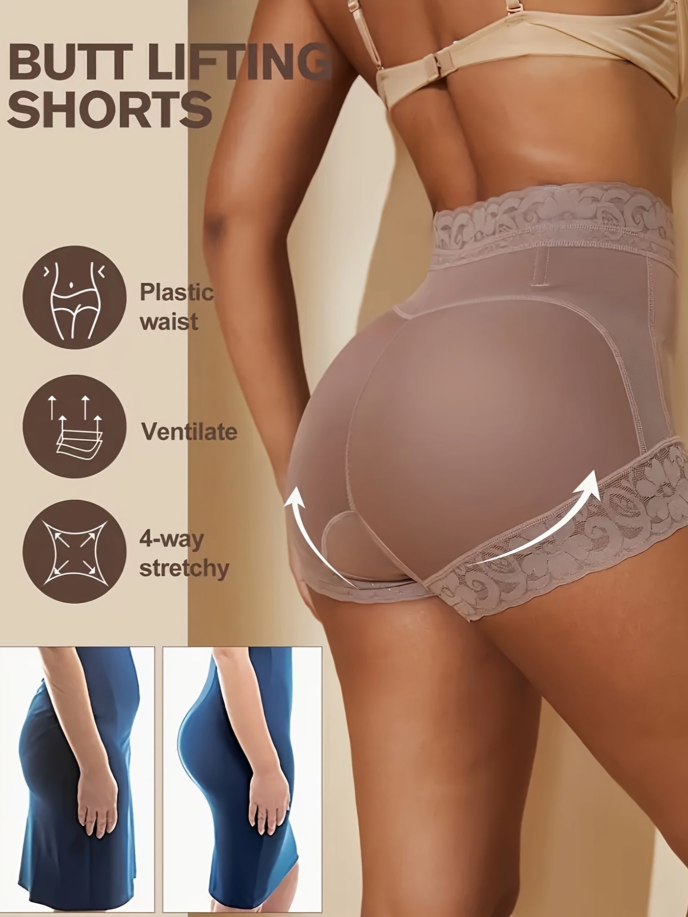 Women High-Waisted Shapewear Panties with Lace Tummy Control and Butt Lifting