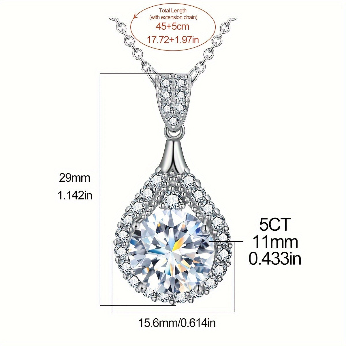 Sterling Silver 5CT Moissanite Necklace Promise Wedding Valentine's Day Jewelry