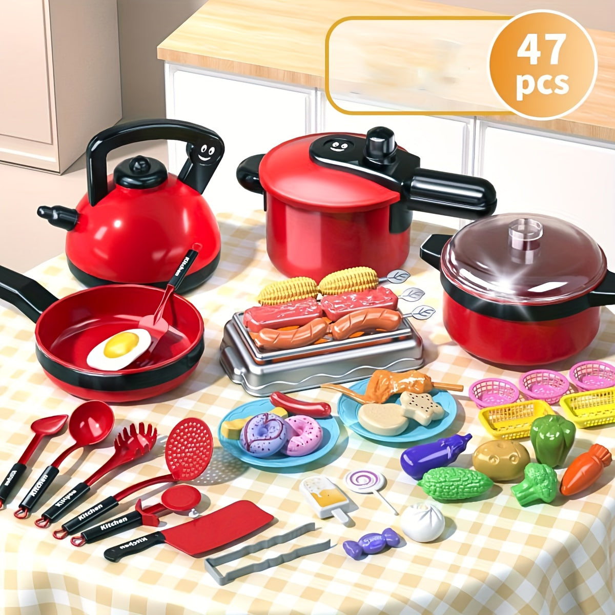 Kids Cooking Toy Set 47/69 Pieces Role-Playing Kitchen Play for Boys and Girls 3+