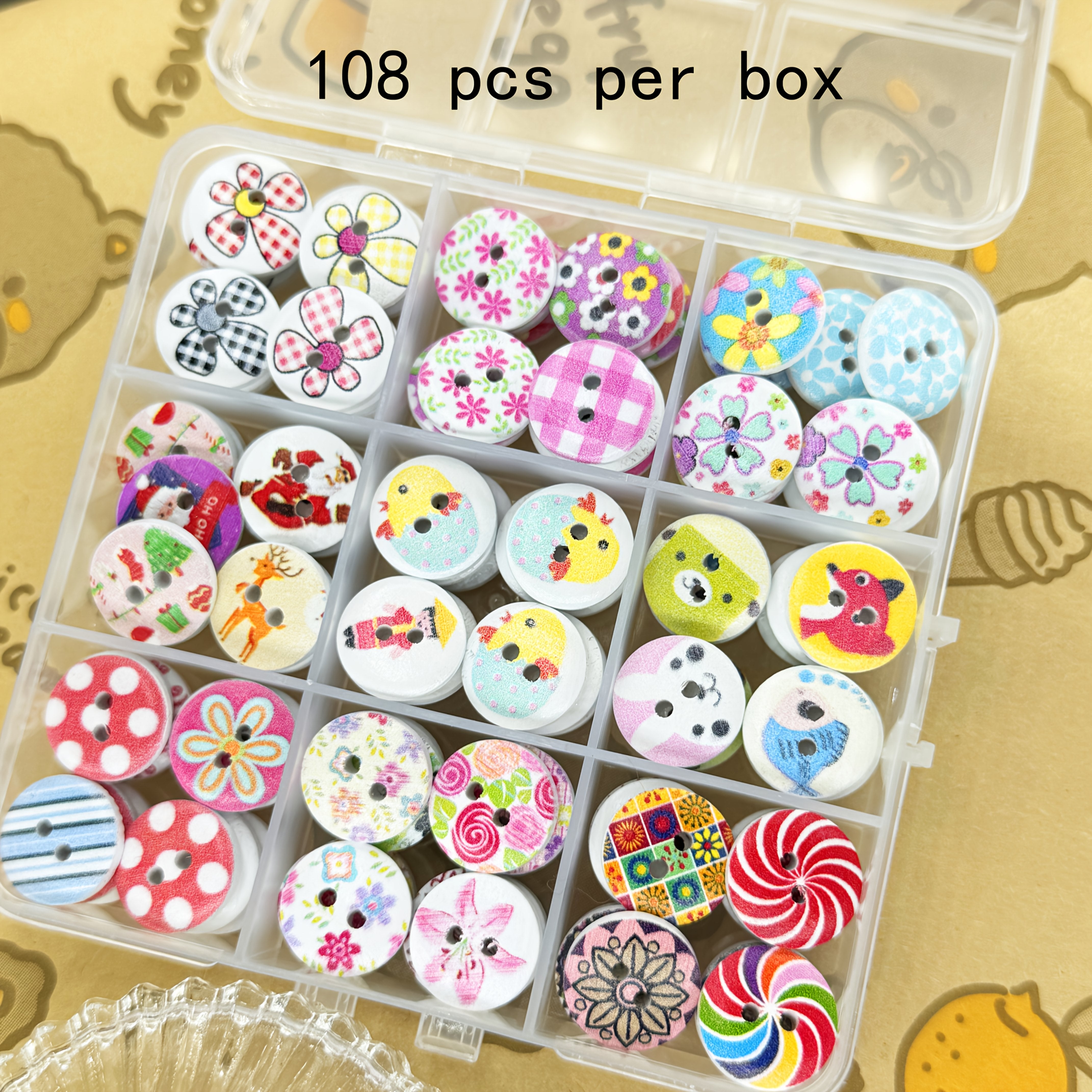 Набор разнообразных декоративных кнопок для рукоделия, белая основа, 108 штук для праздничных подарков