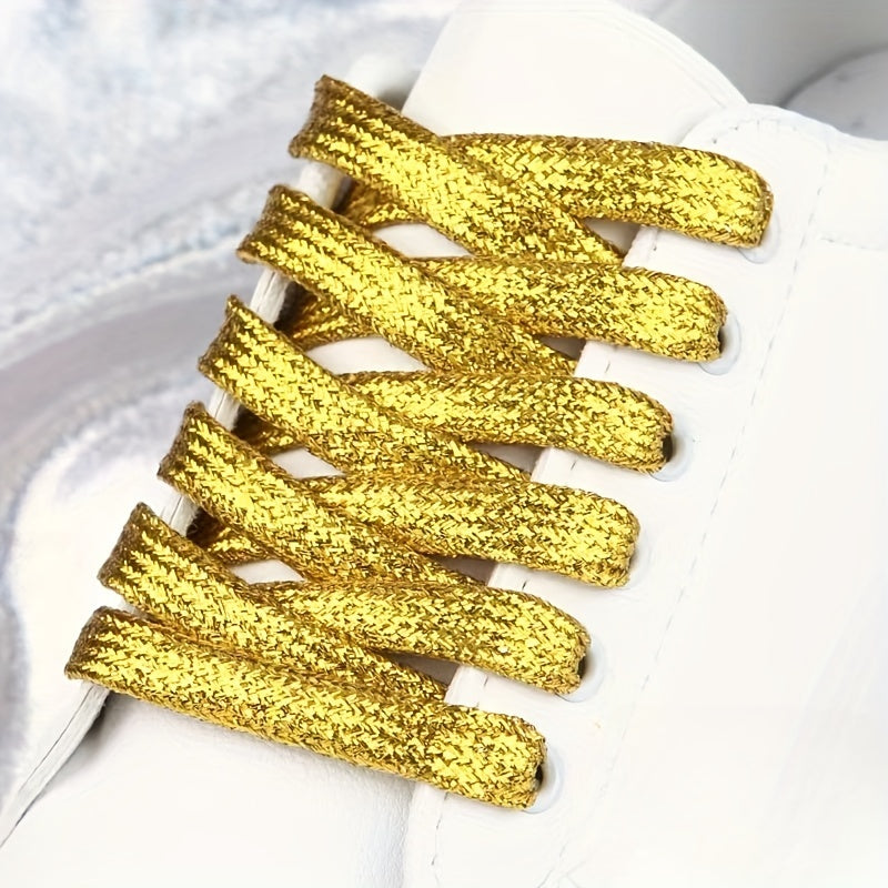 Unisex Glitter Shoe Laces Metallic Silver and Gold Flat for Sneakers