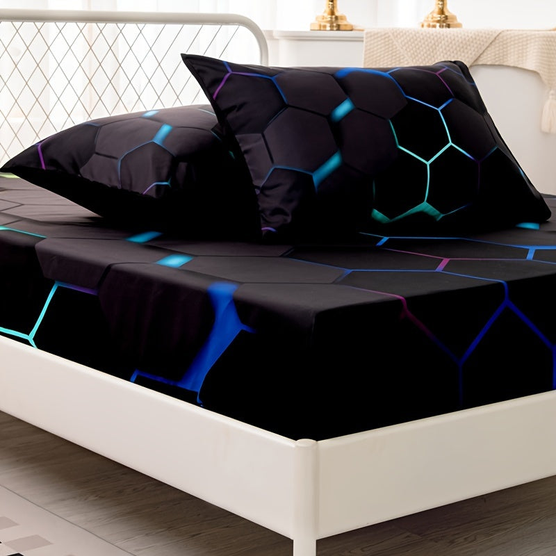 Цветной комплект приталенных простыней в клетку с глубокими карманами и наволочками для спальни