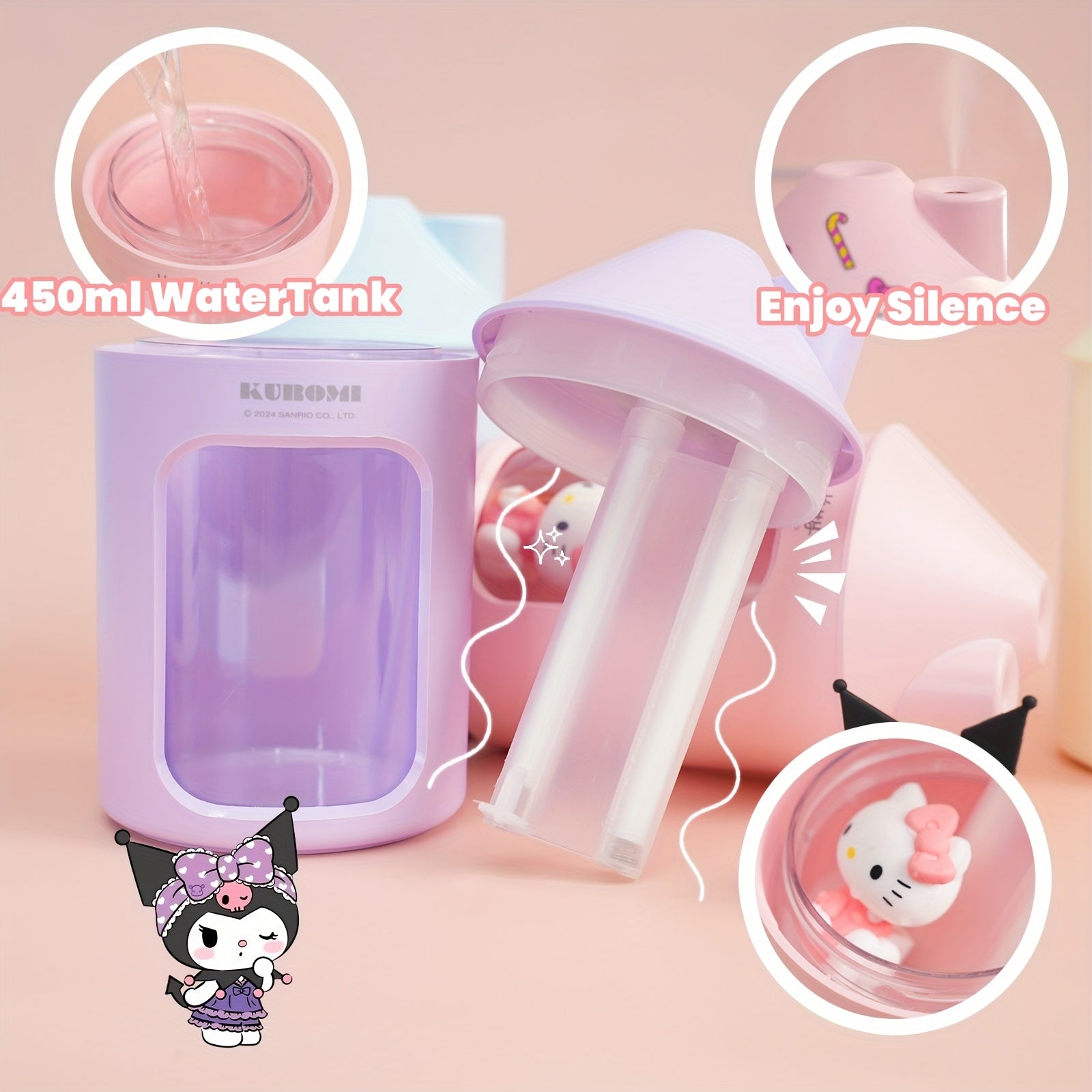 Mini namlagich USB bilan quvvatlanadigan, shovqinsiz kechki chiroq, 450ml yuqoridan to'ldiriladigan