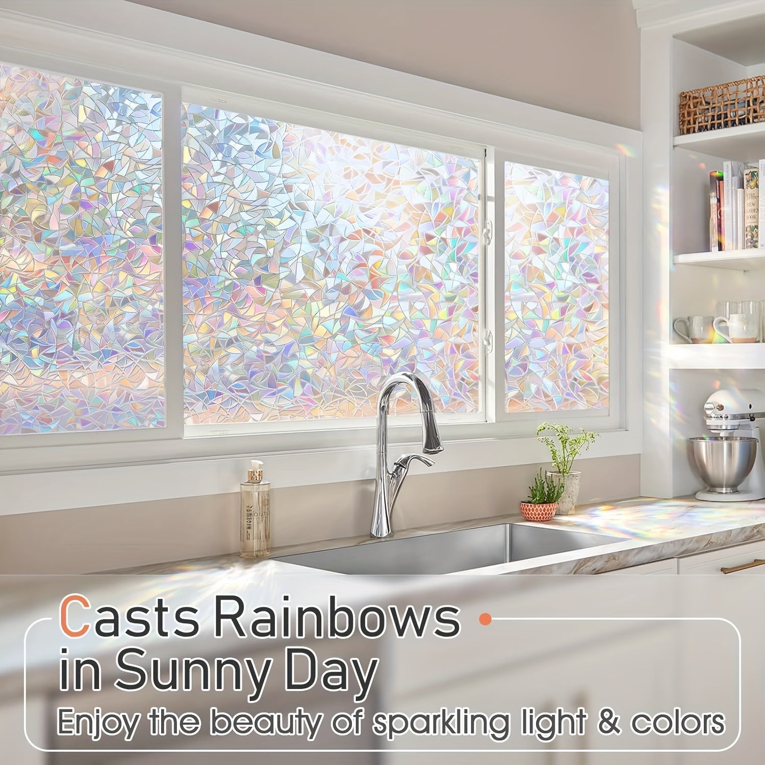 Privacy Window Film Cling Sticker 3D Rainbow Vinyl for Glass Doors Bathrooms