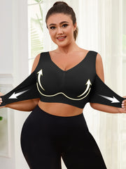 Plus Size Adjustable Seamless Sports Bra Black Breathable V-Neck Gym