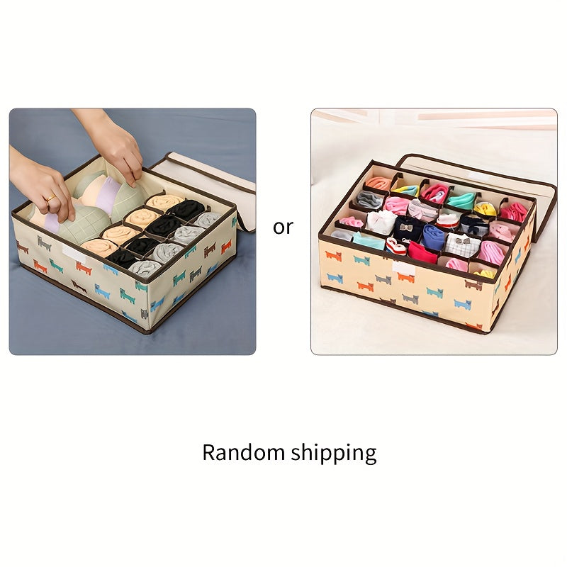 Rectangular Fabric Storage Box for Underwear Socks and Cosmetics with Lid