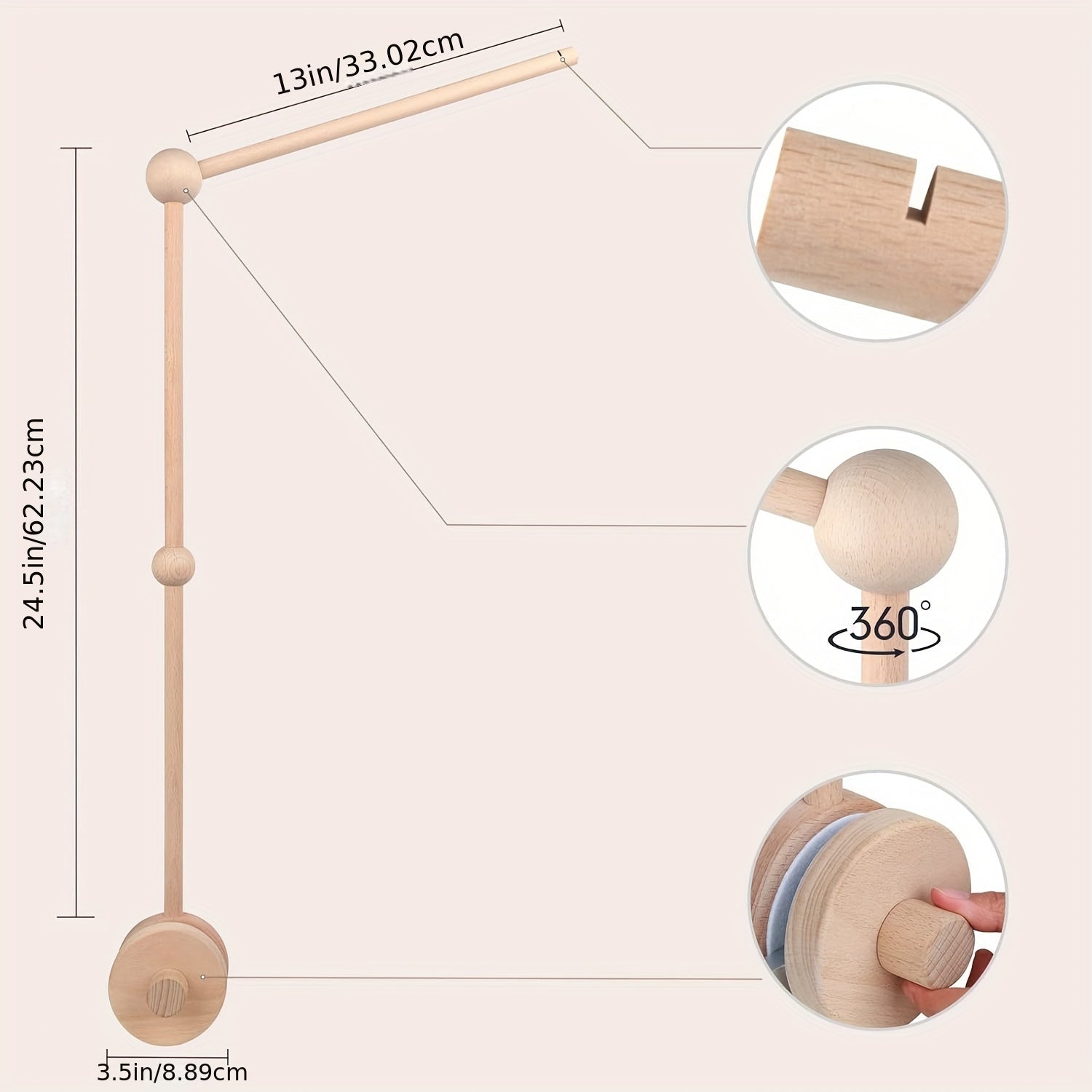 Soporte de pared de madera para móvil con colgadores ajustables y fijos para decoración de habitación