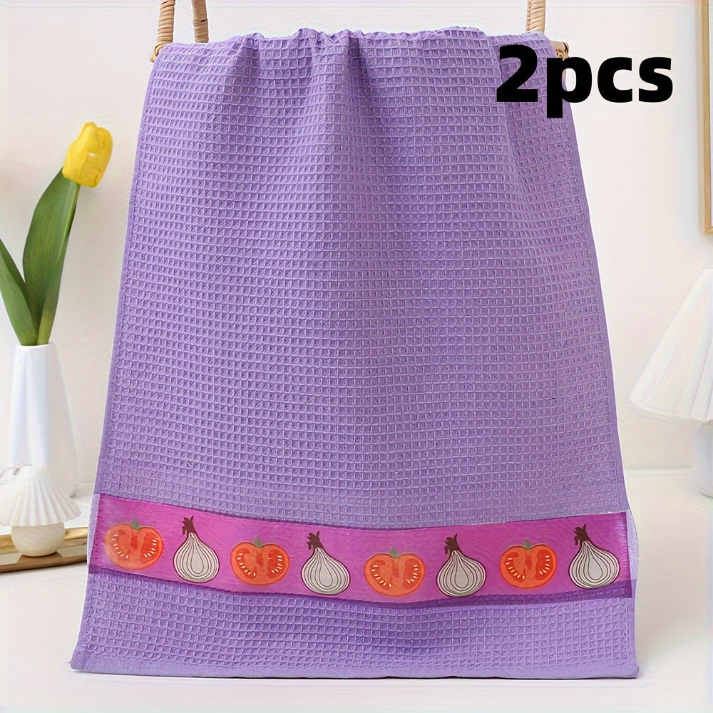 6-Piece Waffle Weave Kitchen Towels Set, Absorbent Dish Cloths, Plaid Design