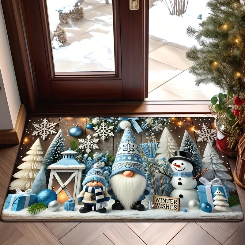 Christmas Blue Gnome Door Mat Non-Slip Absorbent Memory Foam
