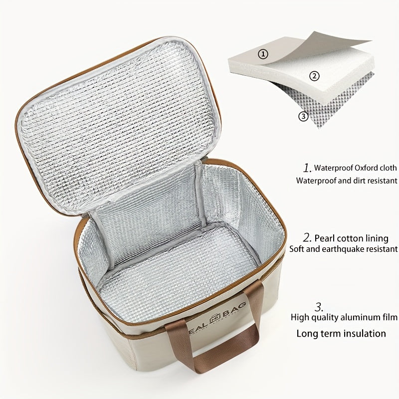 Qo‘lqopli izolyatsiyalangan tushlik sumkasi to‘plami, suv o'tkazmaydigan termal oziq-ovqat konteynerlari, yengil bej polyester