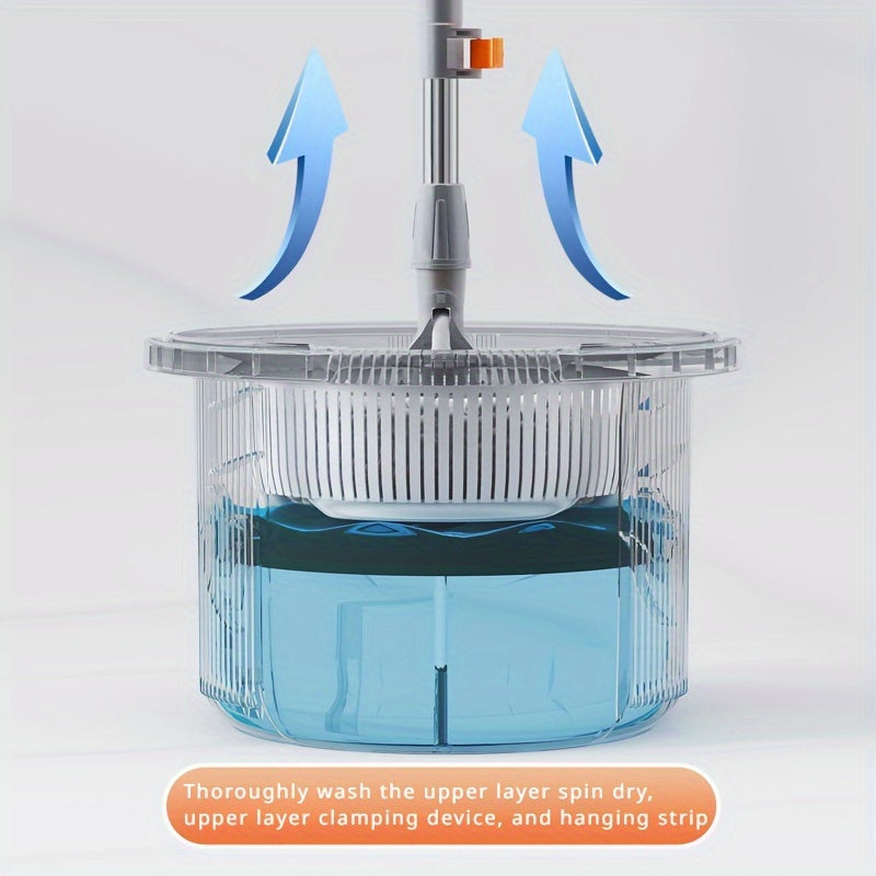 Juego de fregona y cubo con sistema de escurrido automático para facilitar la limpieza del suelo