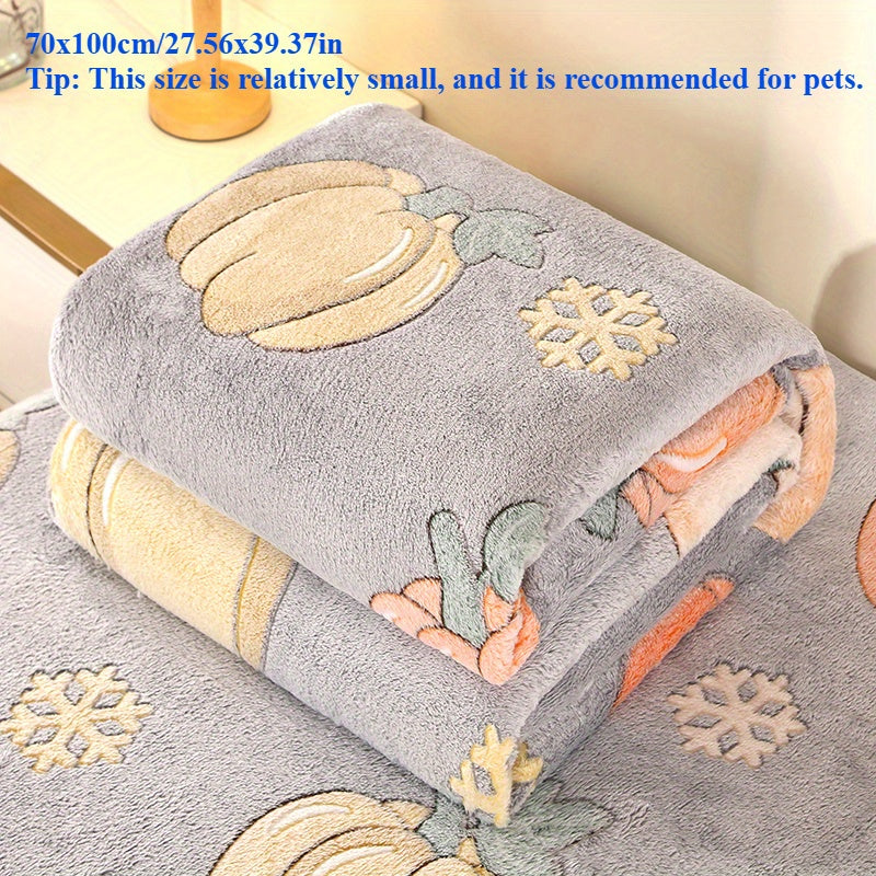 Floral Pumpkin Pattern Velvet Blanket for Sofa Bed Living Room All Seasons